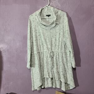Lane Bryant LS Waffle Knit Cowl Neck Drawstring‎ Hi Lo Tunic Womens 2X Gray